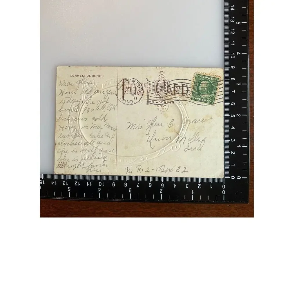 Antique 1911 Ephemera Postcard Birthday Wishes Roses Embossed Posted Used See